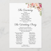 素朴なピンクの花の結婚式プログラムプログラム・カード プログラム (裏面)