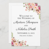 素朴なピンクの花の結婚式プログラムプログラム・カード プログラム (正面/裏面)