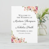 素朴なピンクの花の結婚式プログラムプログラム・カード プログラム (スタンド正面)