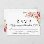 素朴なピンクの花の結婚RSVPカード 出欠カード (正面/裏面)