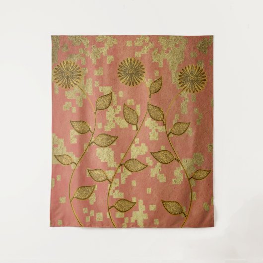 素朴なピンクの花柄の光沢 タペストリー (正面)
