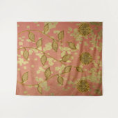 素朴なピンクの花柄の輝き タペストリー (正面(横))