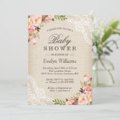 素朴なピンクの花模様のアイボリー色の麻のレースのベビーシャワー 招待状 (スタンド正面)