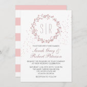 素朴なピンクの花輪のウェディング招待状 招待状 (正面/裏面)