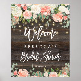 素朴なピーチウッドブライダルシャワーウェルカムサイン ポスター