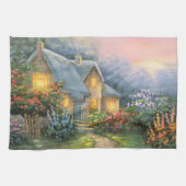 素朴なファンタジーのコテージの絵画 キッチンタオル (横)