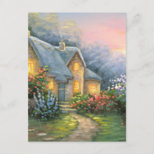 素朴なファンタジーのコテージの絵画 ポストカード