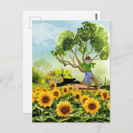 素朴なファームスタイルのひまわりガーデン ポストカード (正面/裏面)