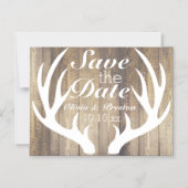 素朴なファームハウスの納屋の木の白い鹿の角 マグネット招待状 (正面)