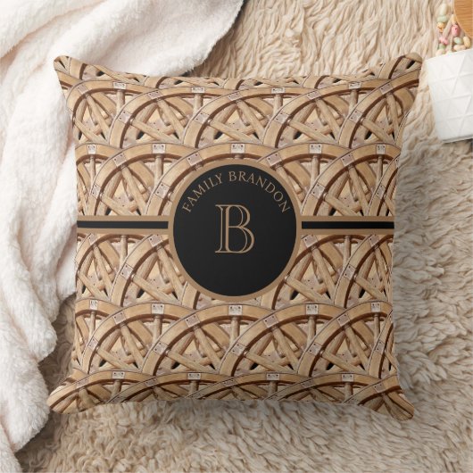素朴なファームハウススタイルのエレガントなモノグラムが可愛らしいファミリー ネームプレート クッション (ブランケット)