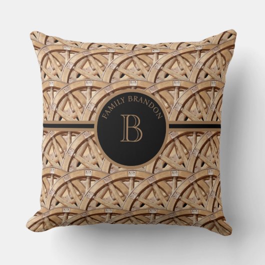 素朴なファームハウススタイルのエレガントなモノグラムが可愛らしいファミリー ネームプレート クッション (正面)