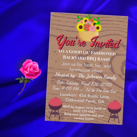素朴なファームハウススタイルのBBQカード 夏の裏庭ピクニック 招待状