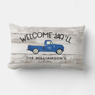 素朴なファームハウススタイル ヴィンテージトラック 家族名 ランバークッション