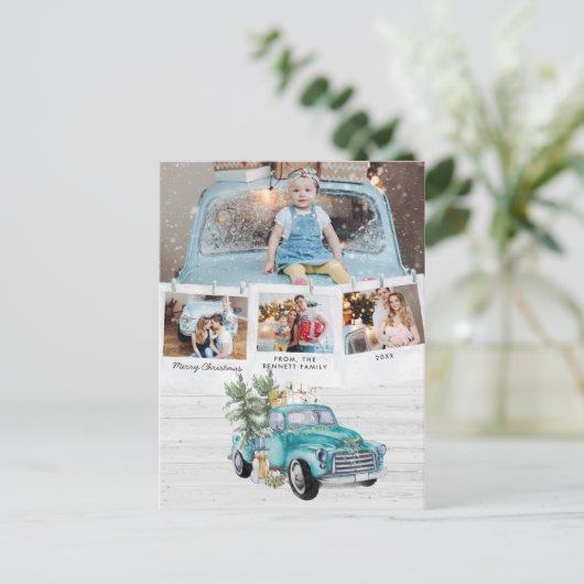 素朴なファームハウストラック | 洗濯ばさみを使った写真のコラージュ ポストカード (スタンド正面)