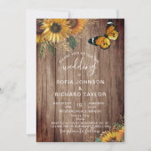 素朴なファーム サンflower ヴィンテージ ウッド 招待状 (正面)