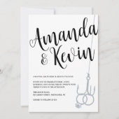 素朴なフィッシングフックの結婚指輪 黒と白 招待状 (正面)