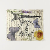 素朴なフランス田舎風の手書きフォント パリ エッフェル塔 タペストリー (正面(横))