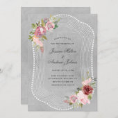 素朴なフレームソフトピンクのブルゴーニュ結婚フローラ 招待状 (正面/裏面)