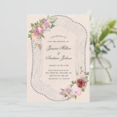 素朴なフレームソフトピンクのブルゴーニュ結婚フローラ 招待状 (スタンド正面)