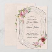 素朴なフレームソフトピンクのブルゴーニュ結婚フローラ 招待状 (正面/裏面)