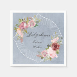 素朴なフレームピンクのバーガンディフローラ赤ちゃんシャワー スタンダードカクテルナプキン