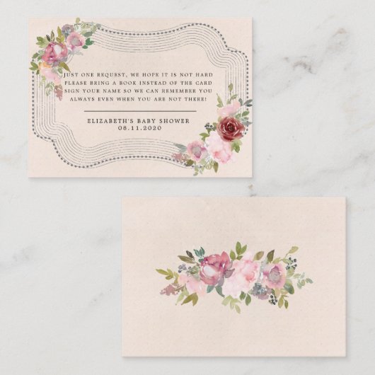素朴なフレームピンクのフローラ赤ちゃんシャワーブック エンクロージャーカード (正面/裏面)
