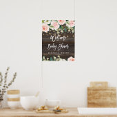 素朴なフローラバラ赤ちゃんシャワー歓迎サイン ポスター (キッチン)