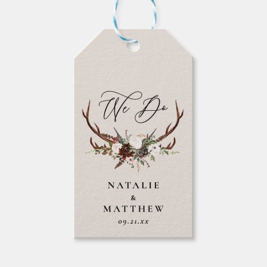素朴なフローラパーソナライズされた結婚植物薬 ギフトタグ (正面)