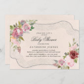 素朴なフローラフレーム仮想ベビーシャワー招待状 (正面/裏面)