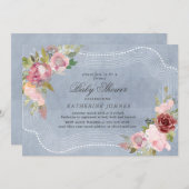素朴なフローラフレーム仮想ベビーシャワー招待状 (正面/裏面)