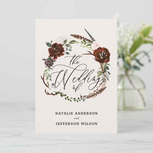 素朴なフローラリース秋日付カードの保存 セーブザデート (スタンド正面)