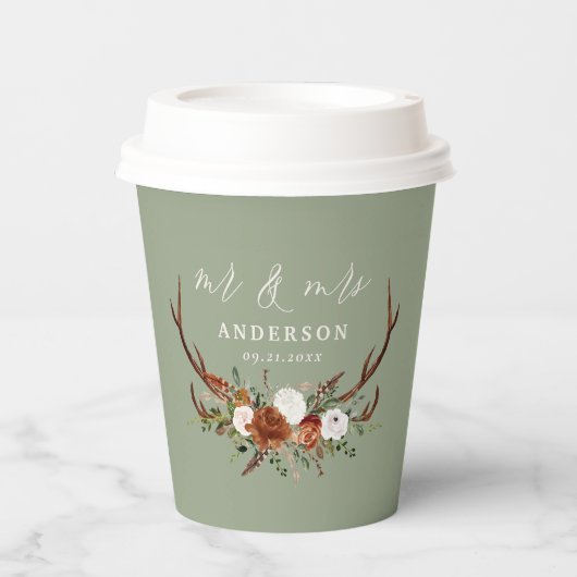 素朴なフローラ植物セージ緑結婚の茎 紙コップ (正面)