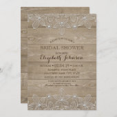 素朴なブライダルシャワーのエレガントなヴィンテージの木及びレース 招待状 (正面/裏面)
