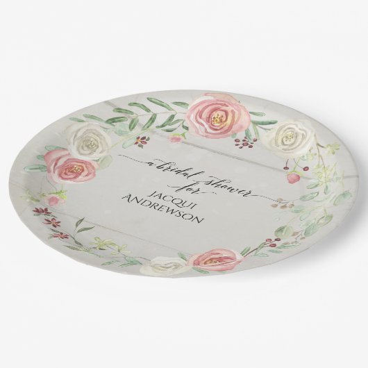 素朴なブライダルシャワーのパーティーの装飾|の赤面の花柄 ペーパープレート