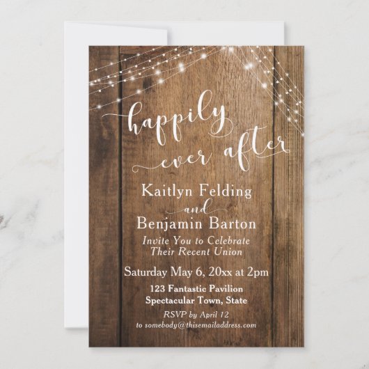 素朴なブラウンの木と灯りが幸せにずっと永遠に 招待状 (正面)