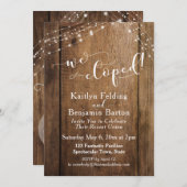 素朴なブラウンの木材とライト　私たちはこっそりと結婚式を挙げた 招待状 (正面/裏面)