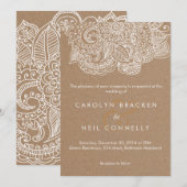 素朴なブラウンの白いペイズリーパターン花の結婚式 招待状 (正面/裏面)