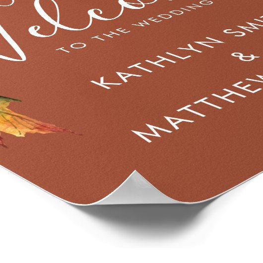 素朴なブラウンの秋の落ち葉 ウェディング ウェルカム ポスター (角)