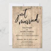 素朴なブラウンウッド 結婚しました ウェディングレセプション 招待状 (正面)