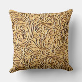 素朴なブラウンマスタードのヴィンテージ花のScrollwork クッション (裏面)