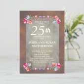素朴なブラウン ピンク パープル 花 25周年記念 招待状 (スタンド正面)