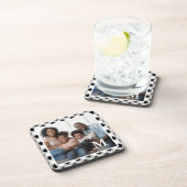 素朴なブラックアンドホワイトのチェック柄モノグラム写真 コースター (右側)