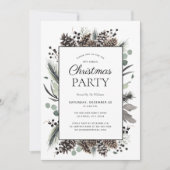 素朴なブラックウィンターピン cone クリスマスパーティー 招待状 (正面)