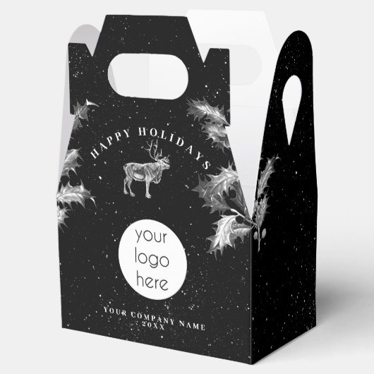 素朴なブラックホワイトのホリデービジネスロゴクリスマス フェイバーボックス (オープン)