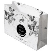 素朴なブラックホワイトのホリデービジネスロゴクリスマス ラージペーパーバッグ (裏面アングル)