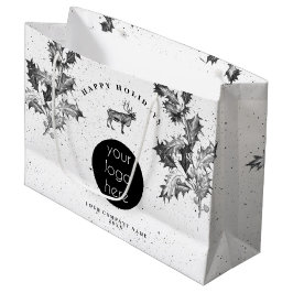 素朴なブラックホワイトのホリデービジネスロゴクリスマス ラージペーパーバッグ