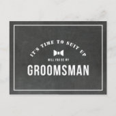 素朴なブラックボード　あなたは私のブライズメンになってくれる？ インビテーションポストカード (正面)