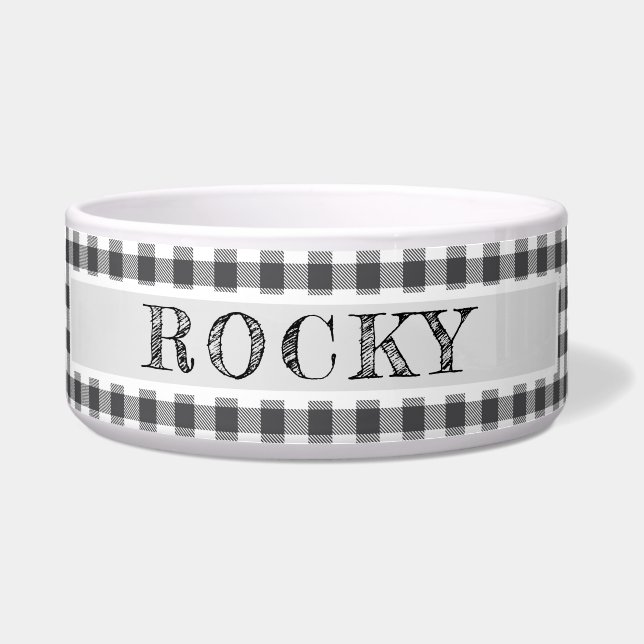 素朴なブラック＆ホワイトのバイソン チェック柄のルンバジャケット風 縞模様 ボウル (正面)