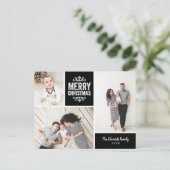素朴なブラック メリークリスマス 3 枚の写真の コラージュ シーズンポストカード (スタンド正面)