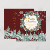 素朴なブルゴーニュ伝統的ーのメリークリスマスフラット シーズンカード (正面/裏面)